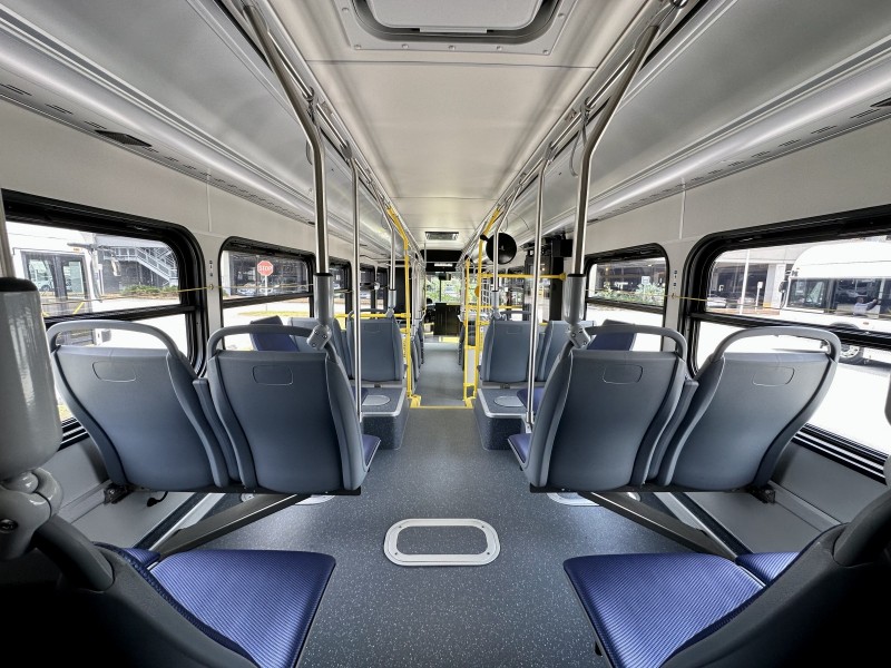 Each handicapped-accessible bus has seating for up to 37 passengers