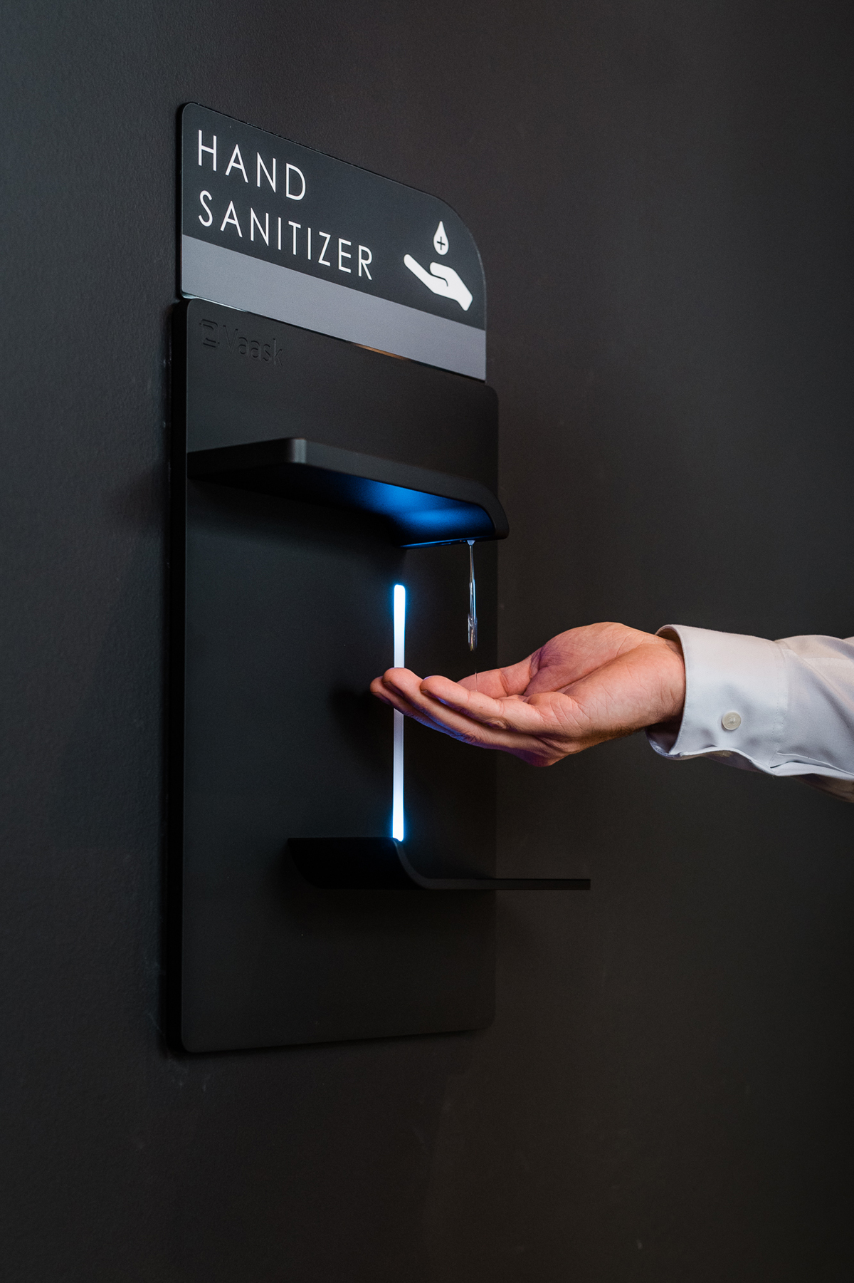  The Vaask touchless hand sanitizing fixture can be refilled with any quality sanitizer gel, and there are no locked-in supply contracts