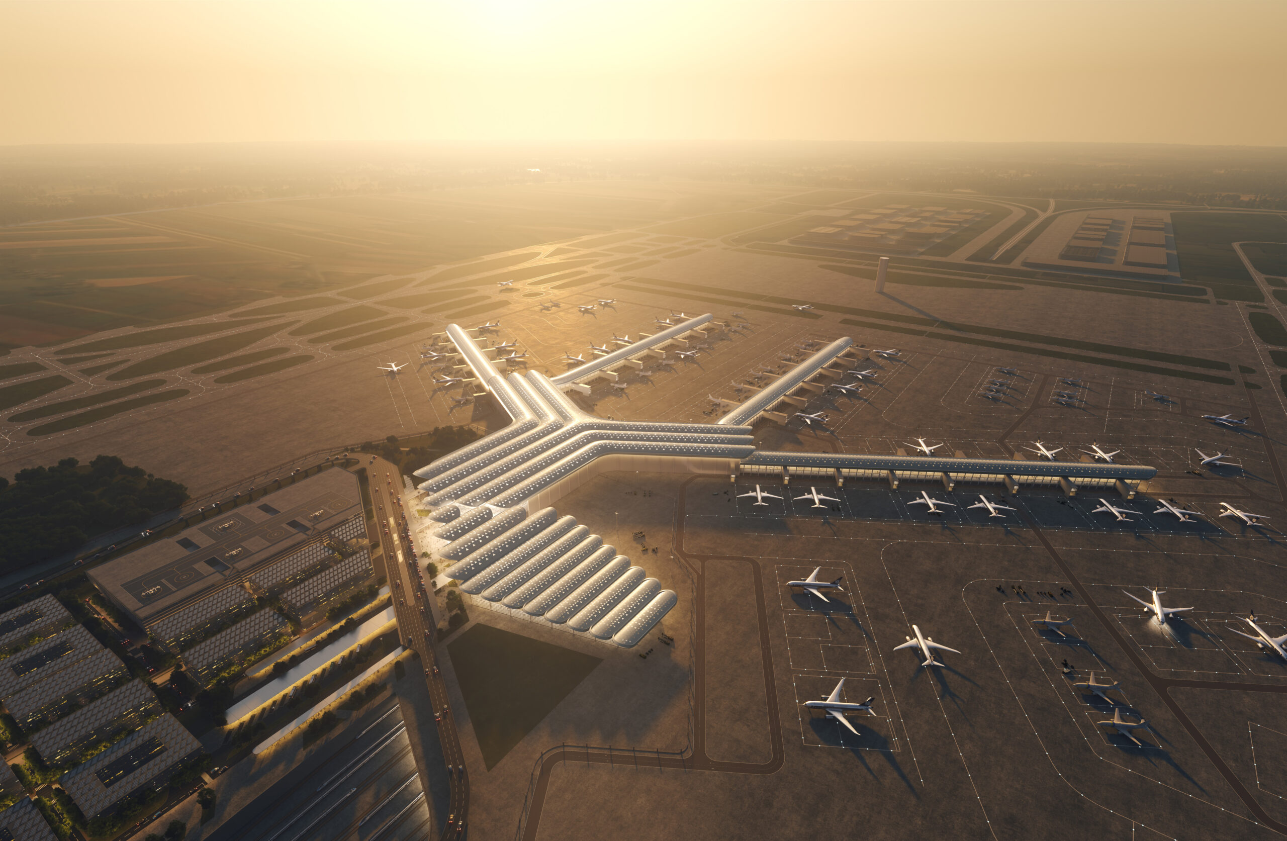 Rendering of the airside exterior of the CPK airport