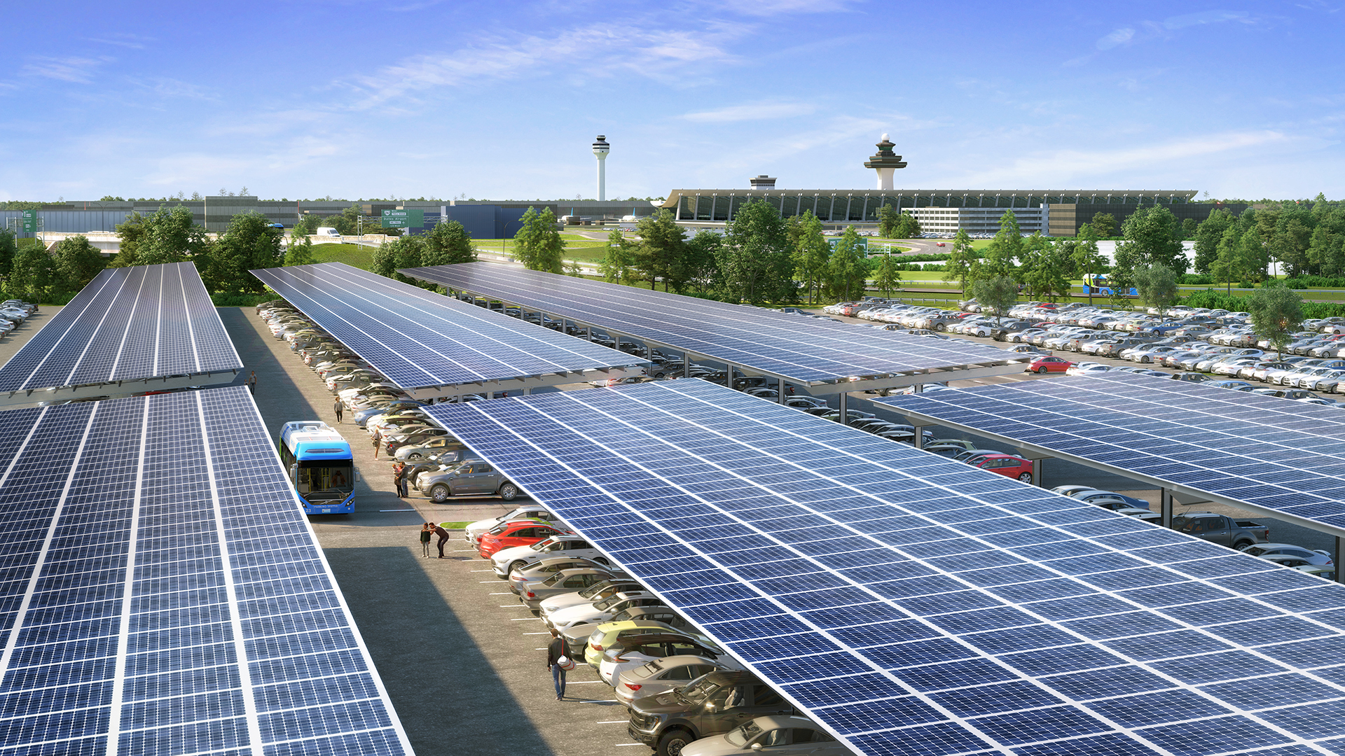 Rendering of solar carports at Dulles International