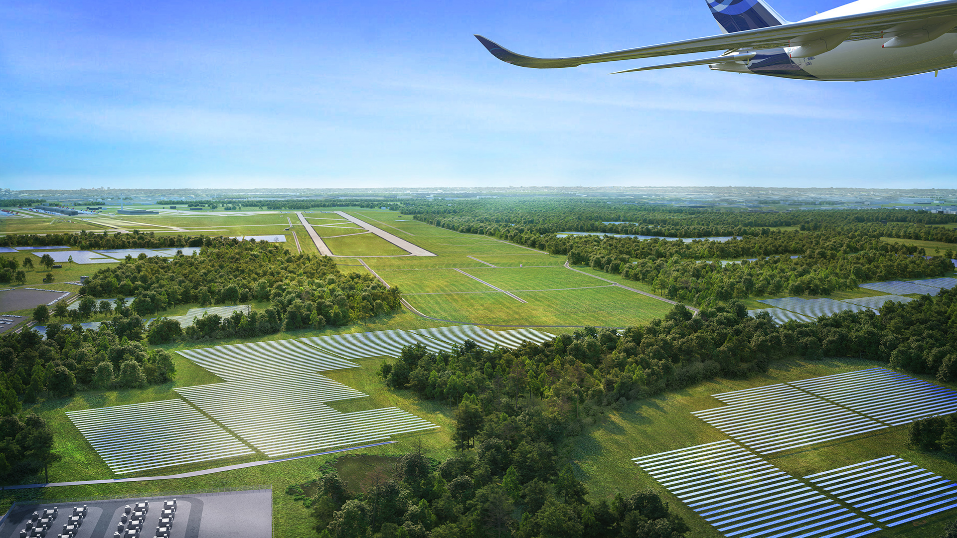 A rendering of Dulles Solar and Storage project in the southwest corner of Dulles International
