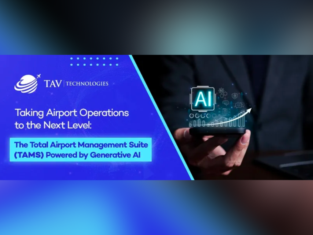 A banner which reads "Taking Airport Operations to the Next Level: The Total Airport Management Suite (TAMS) Powered by Generative AI