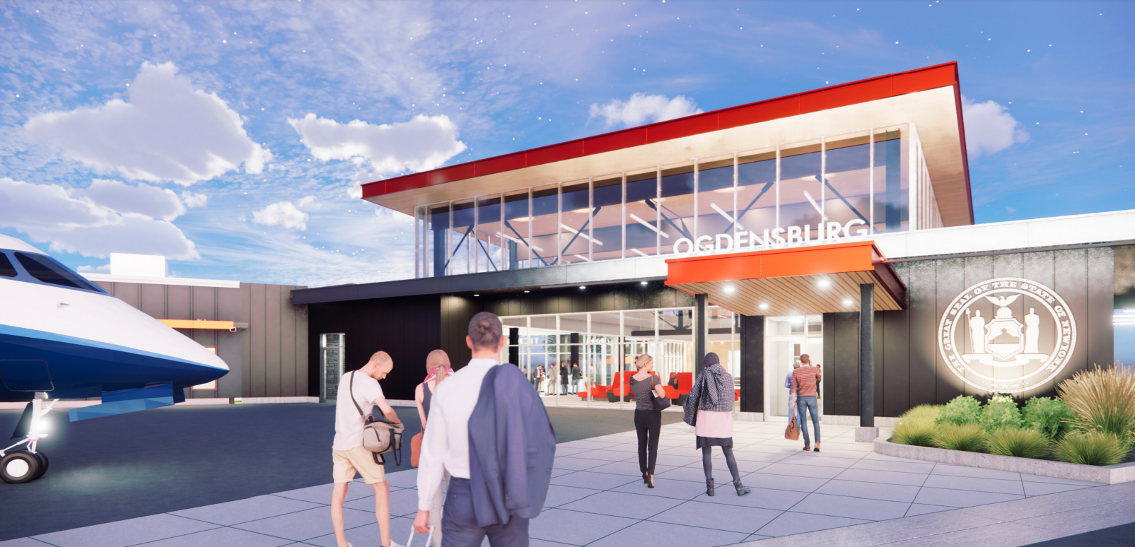 A rendering of Ogdensburg International Airport's new terminal