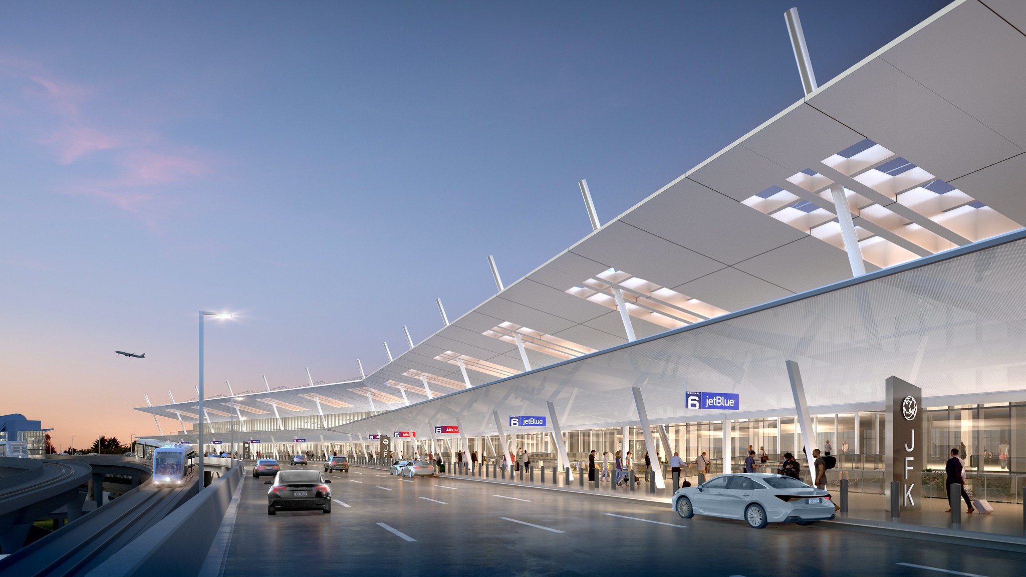 Terminal 6 will have the longest departures curb at JFK, with airline-branded passenger drop-off zones