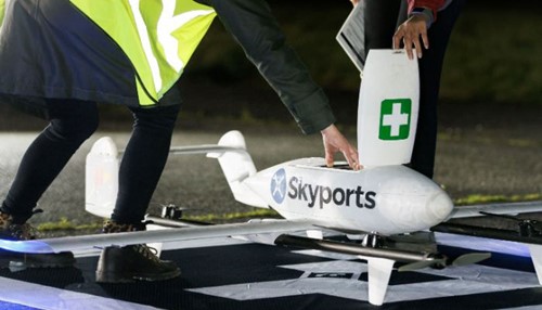 A drone carrying essential medical supplies