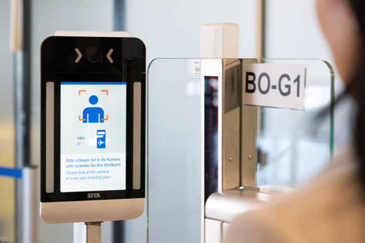 Biometric boarding pass scanner at an airport