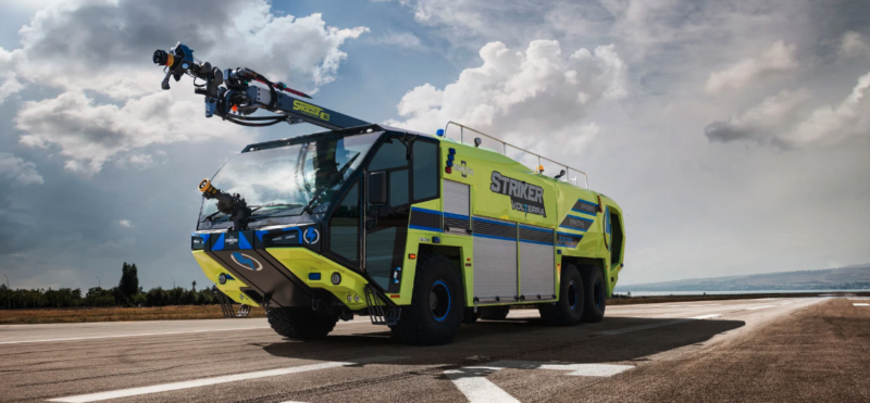 Yellow and black Aircraft Rescue and Firefighting vehicle