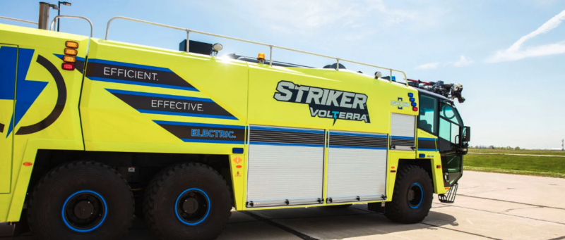 Yellow and black Aircraft Rescue and Firefighting vehicle