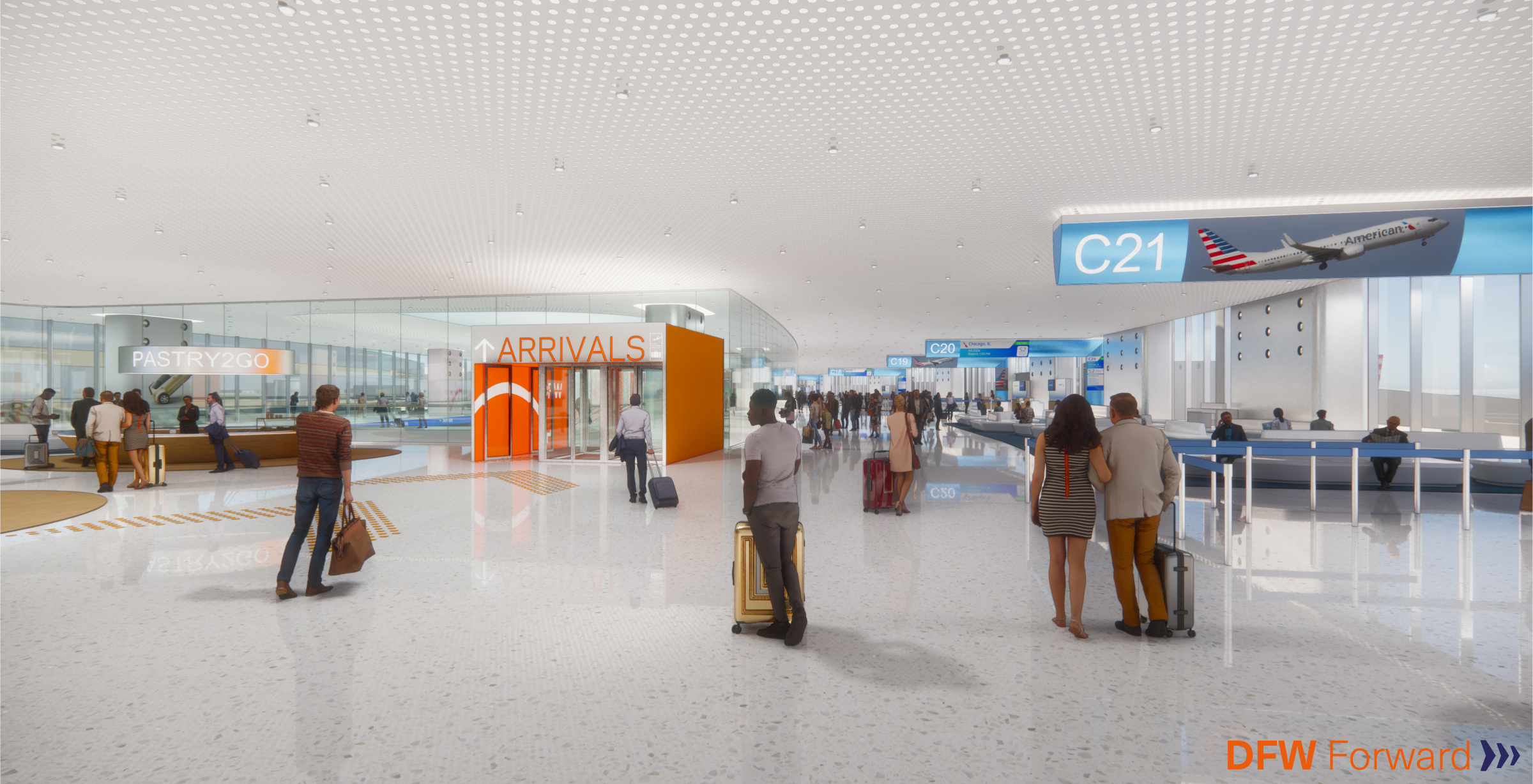 Rendering of Terminal C’s future modern and spacious gate areas