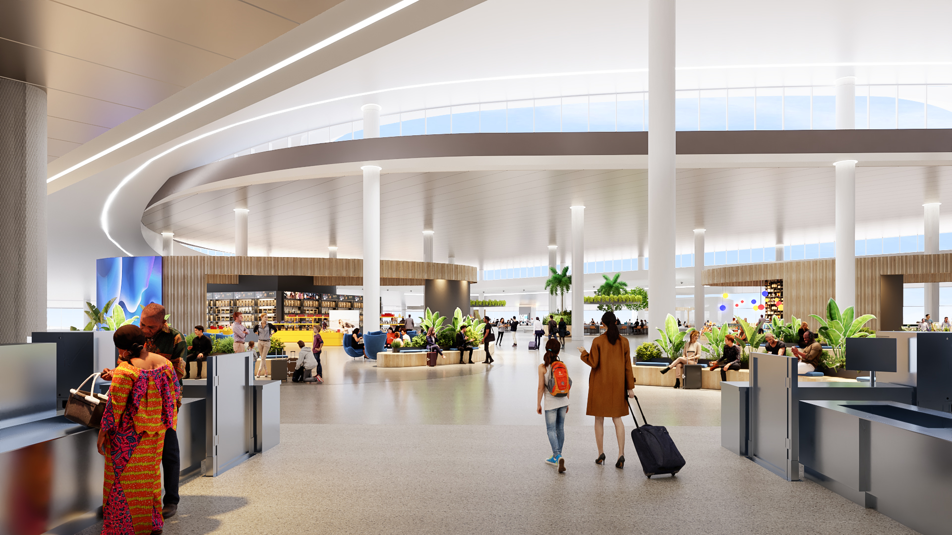 The view inside Airside D, exiting the TSA Security Checkpoint into the Concessions area