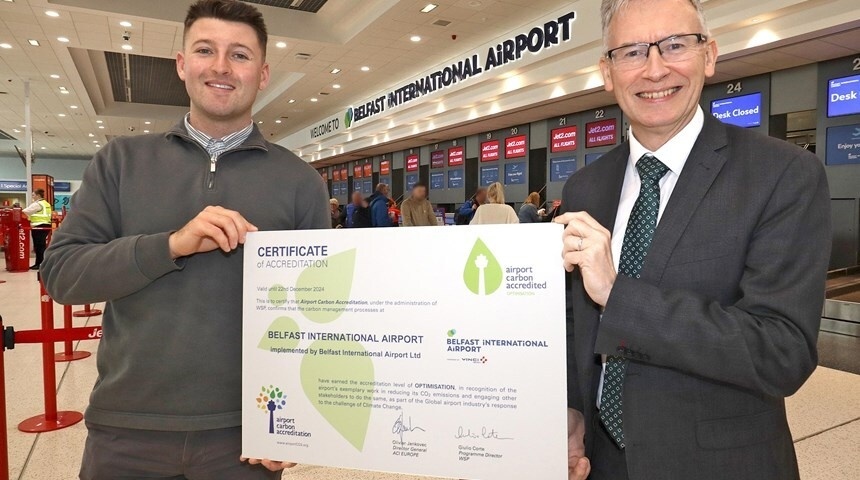 Left: Daniel Perry, Environment and Sustainability Officer; right: Kevin Napier, Compliance Manager, Belfast International Airport