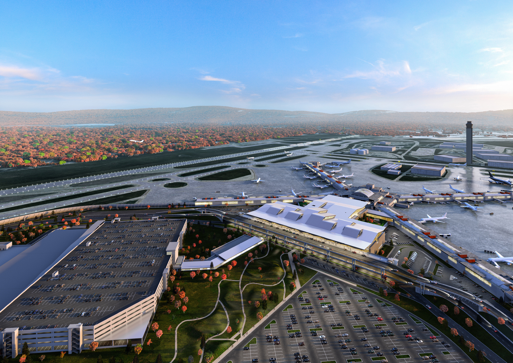 A rendering of Pittsburgh International Airport’s new terminal building