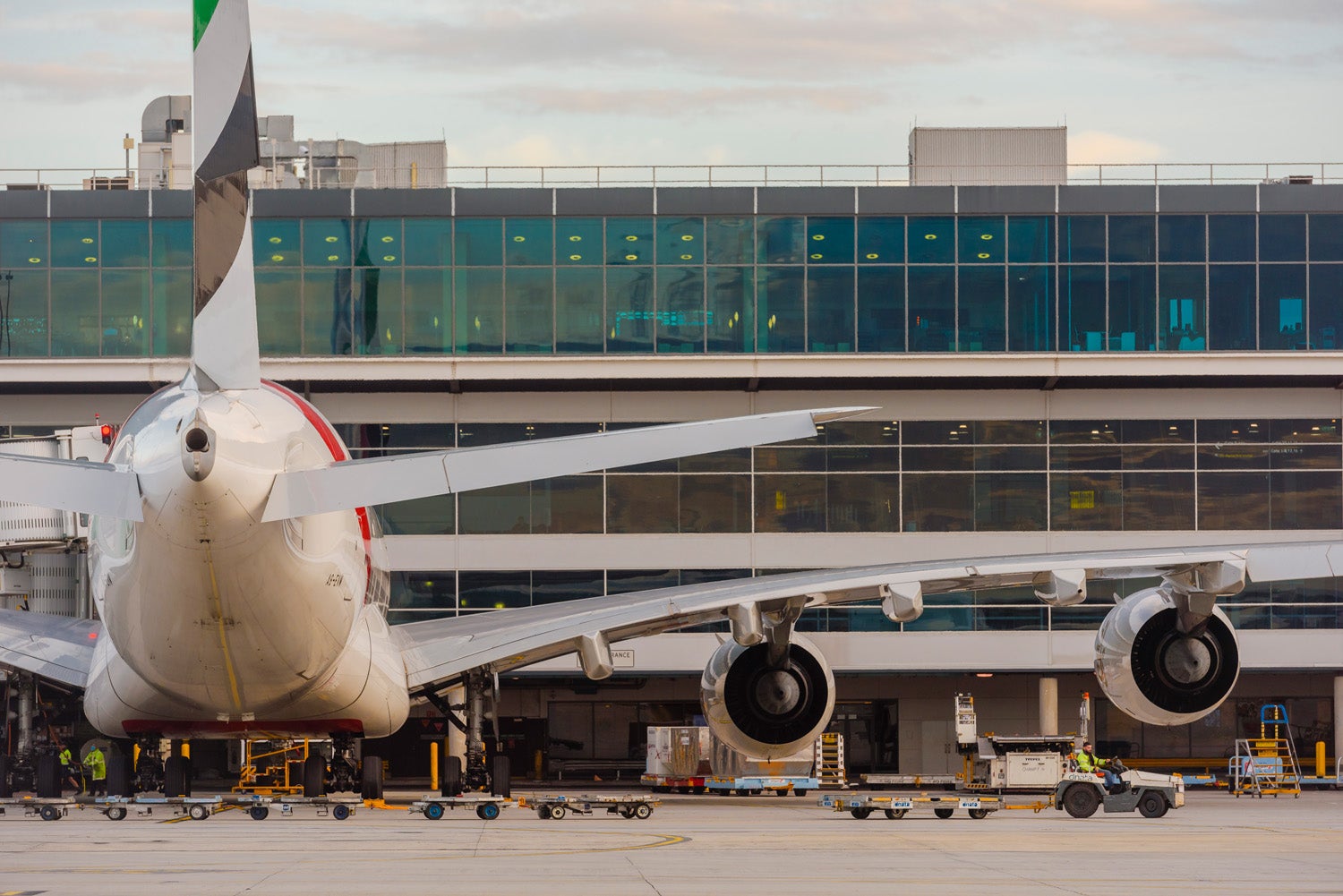 Emirates Airbus A380 at parking bay D9