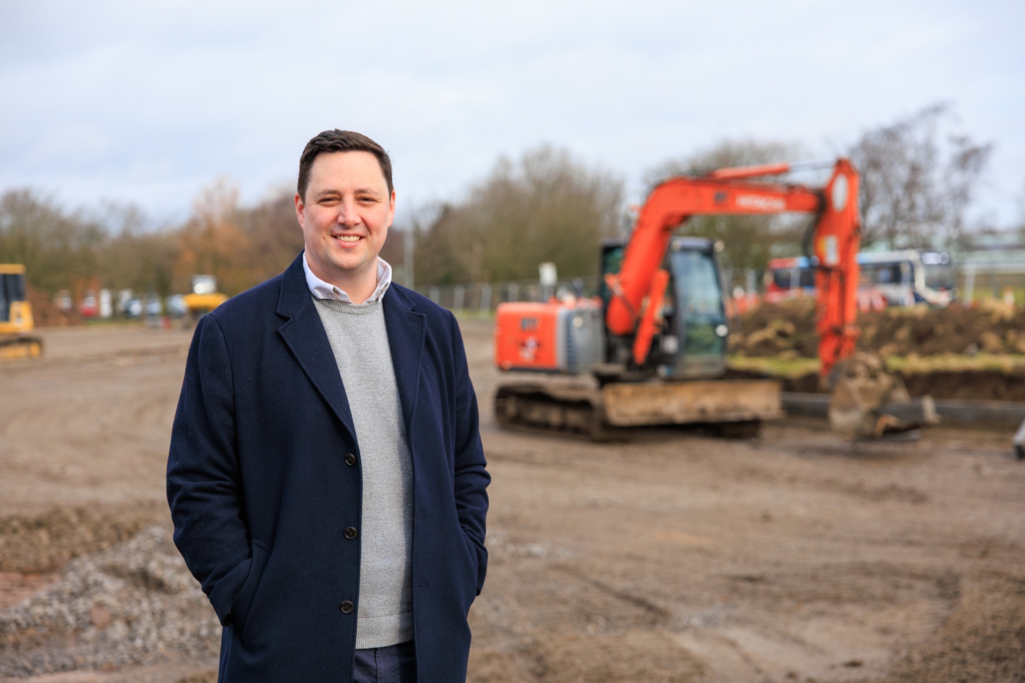 Tees Valley Mayor Ben Houchen with work underway on the site of the new Hydrogen Refuelling Station at Teesside Airport