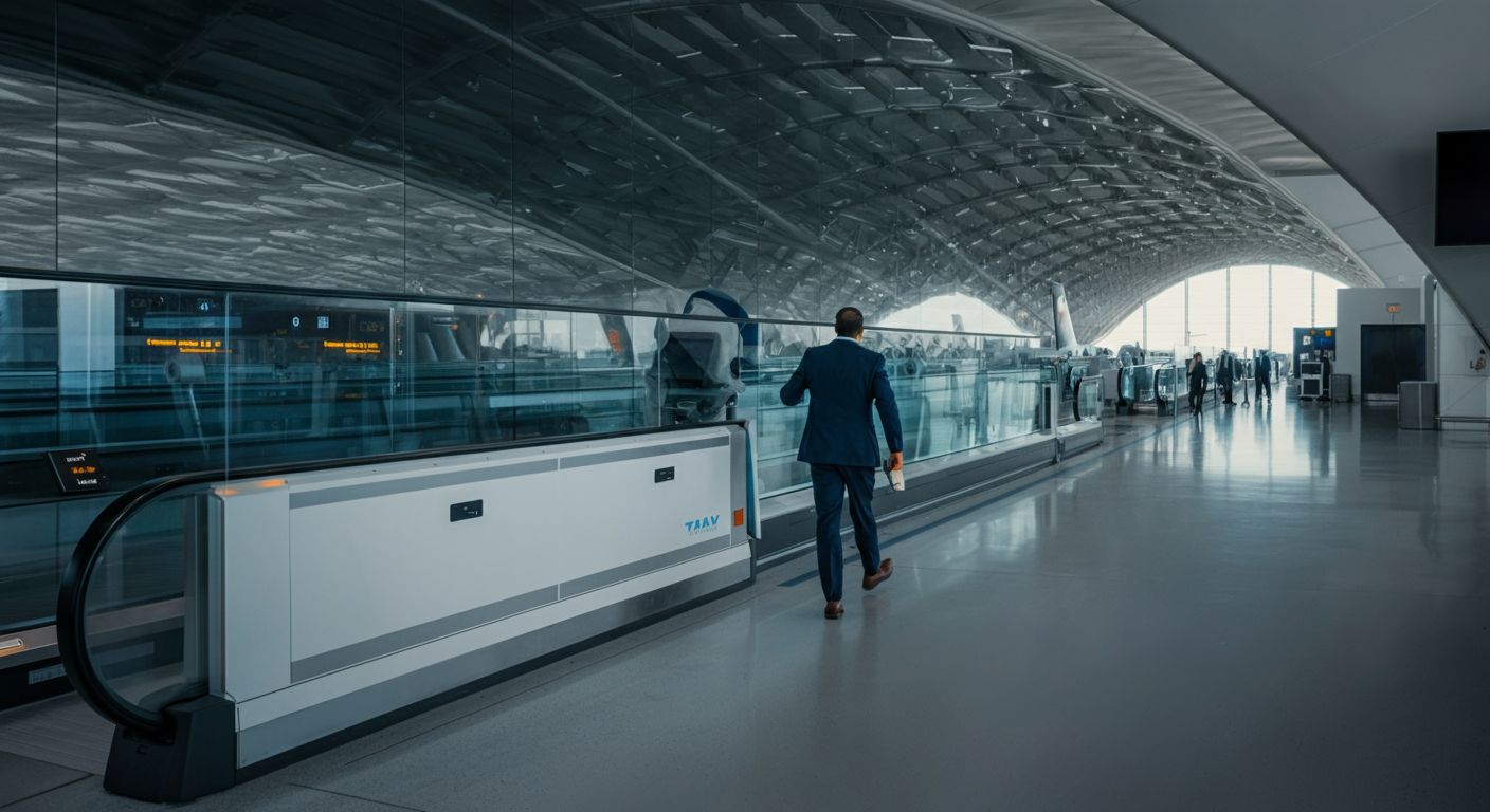 A man walking inside a high technology airport