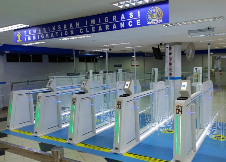 Self check-in gates at an airport