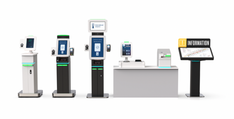 Mock-up designs of various airport self-service kiosks
