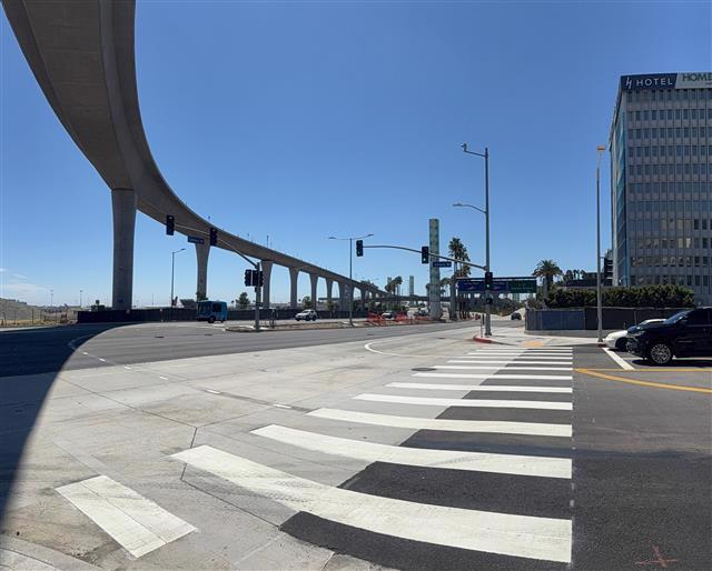 A westerly view along Century Boulevard from  the intersection with Jetway Boulevard