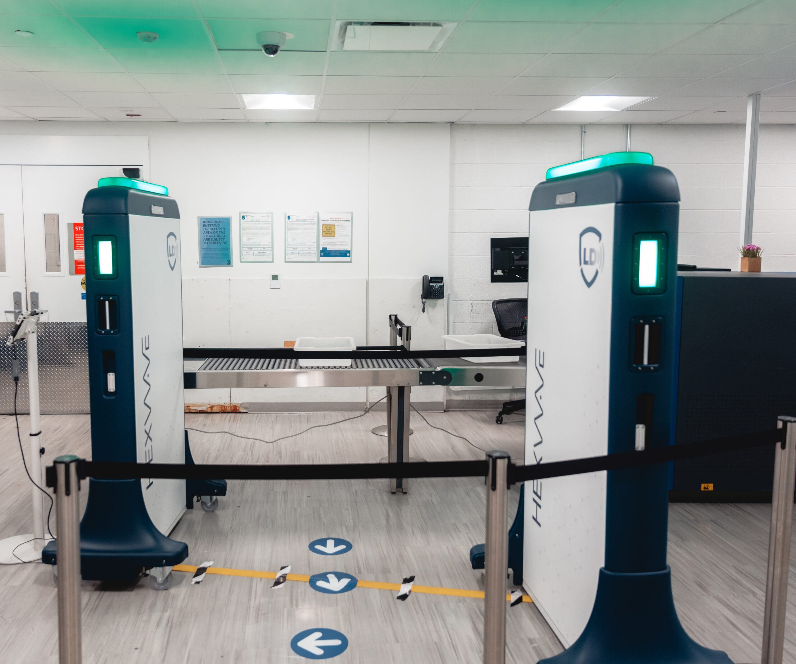 A pair of Liberty Defense HEXWAVE body scanners