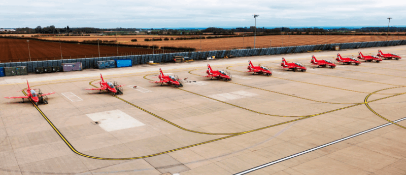 RAF Red Arrows lined up at RAF Waddington