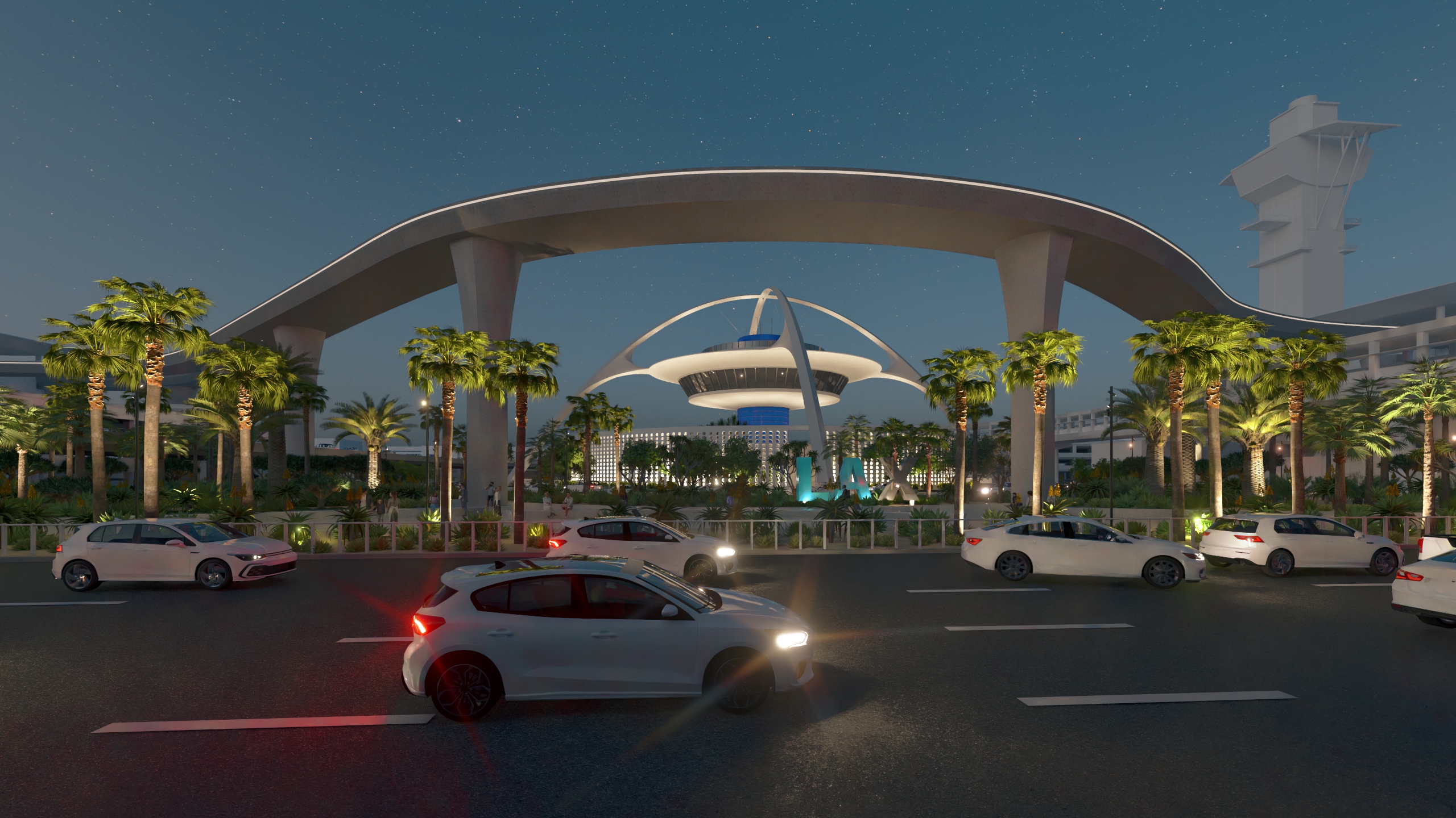 The LAX Theme Building at Night