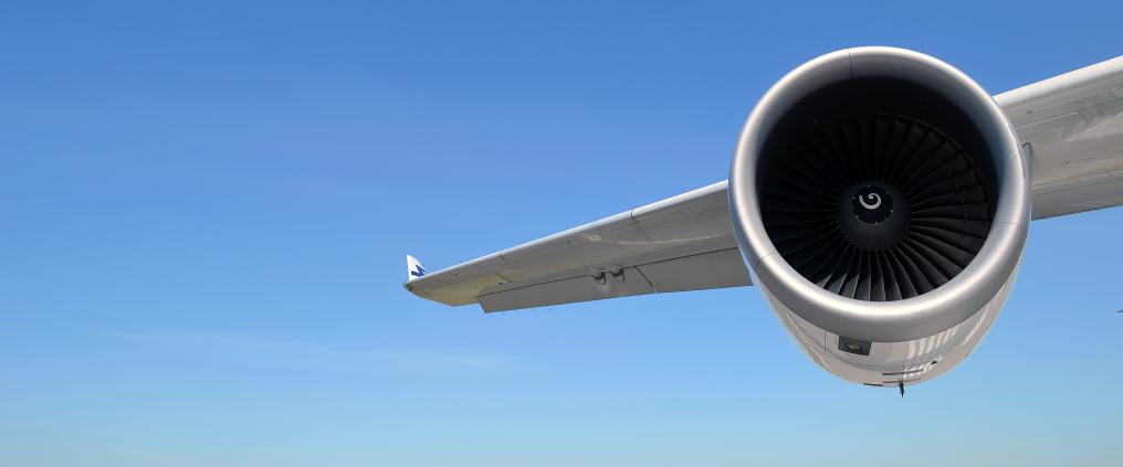 An engine and wing of a plane