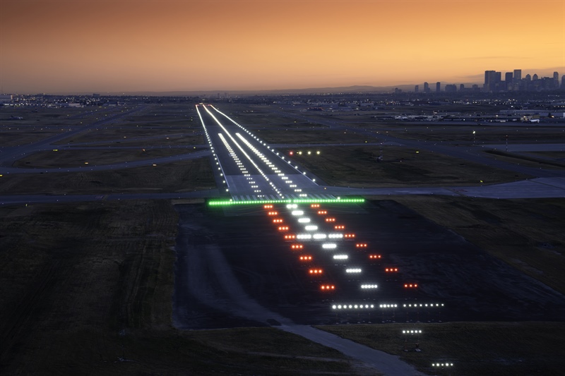 YYC Calgary International Airport's West Runway at night