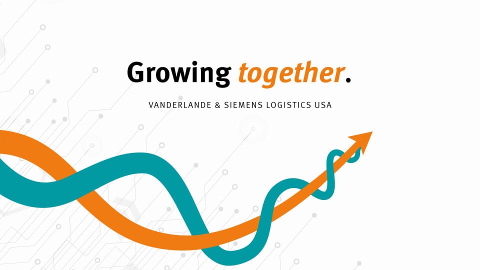 A graphic celebrating the acquisition of Siemens Logistics by Vanderlande