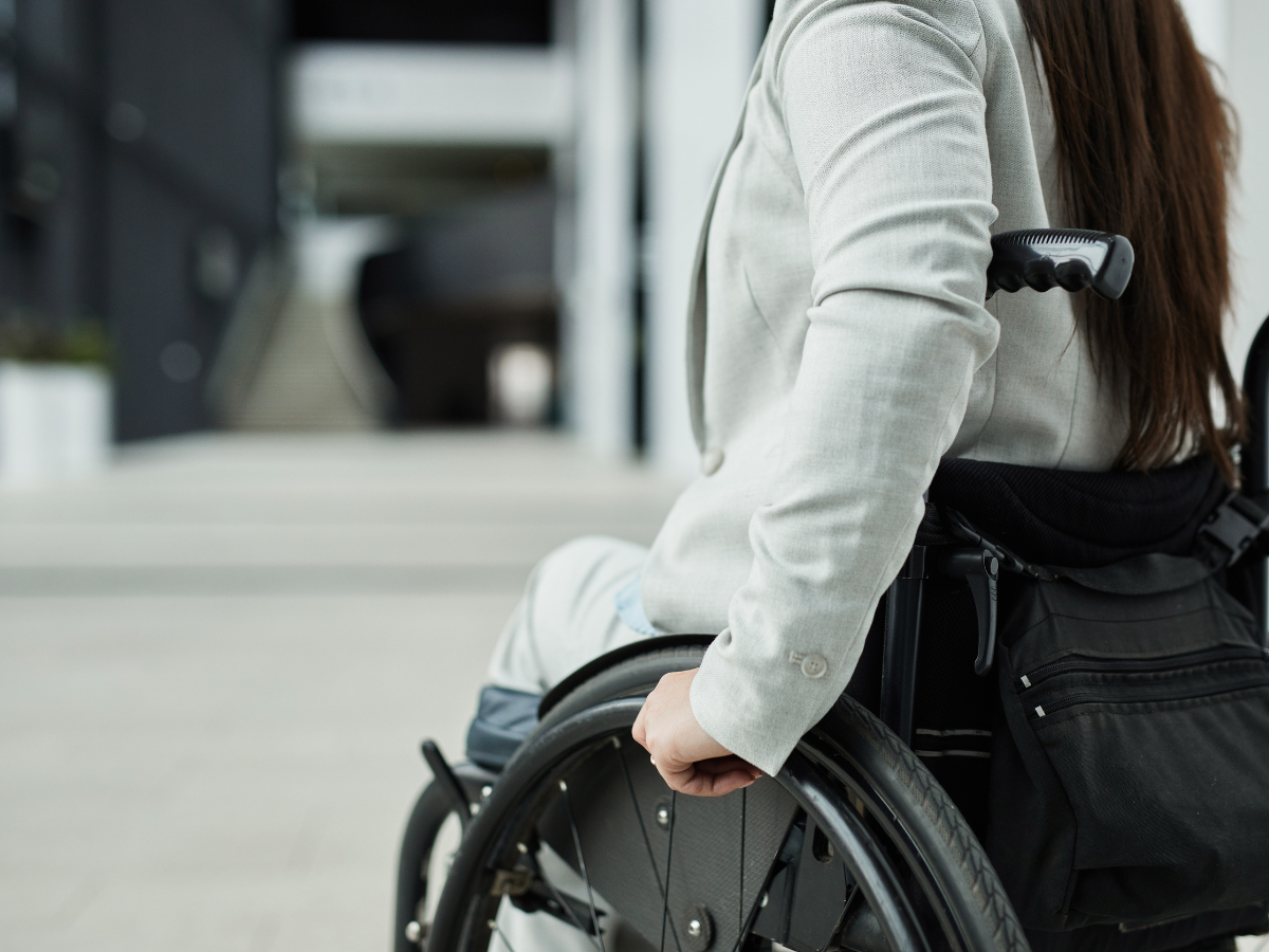 A woman in a wheelchair