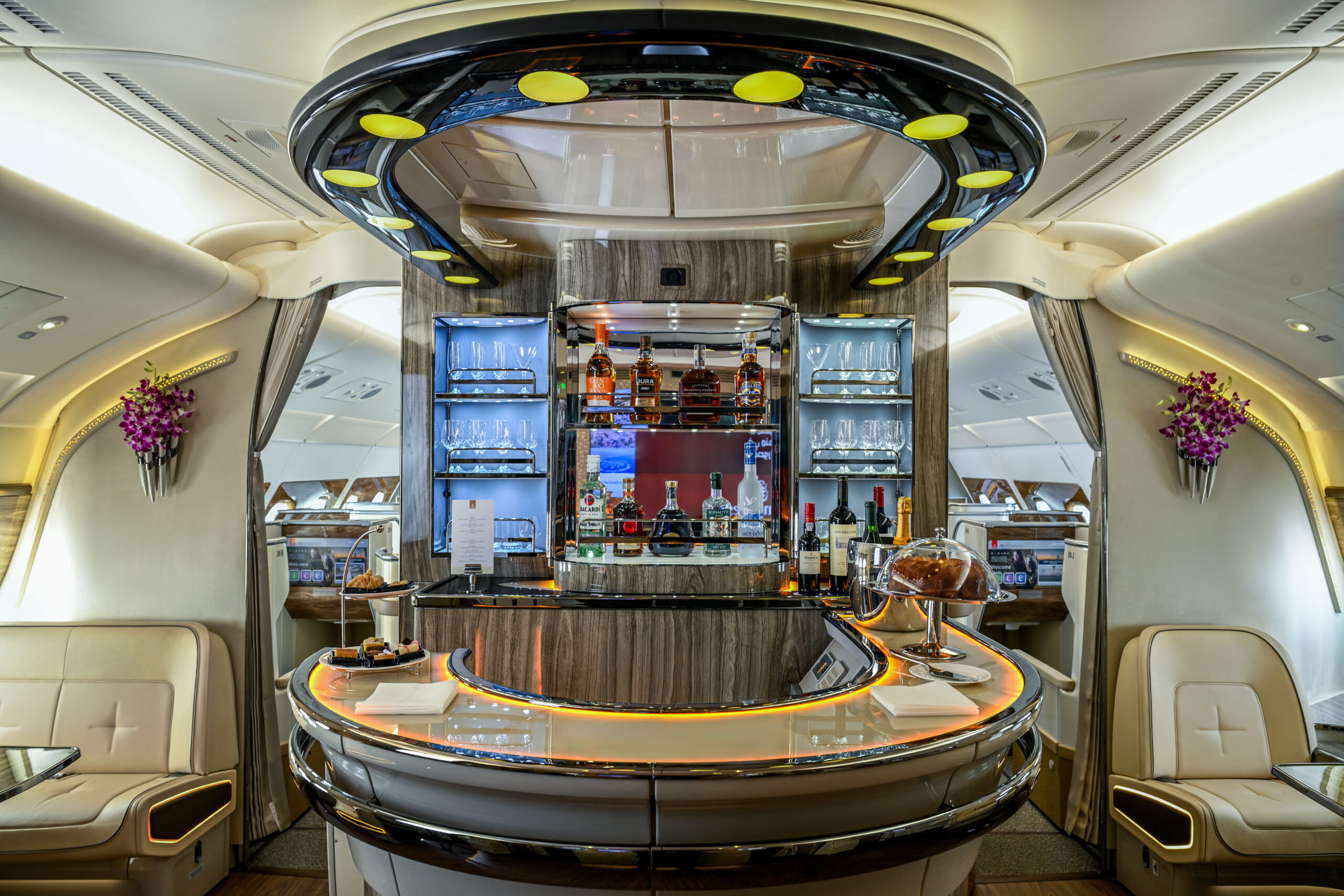 The onboard lounge in the newly retrofitted two class to three class A380