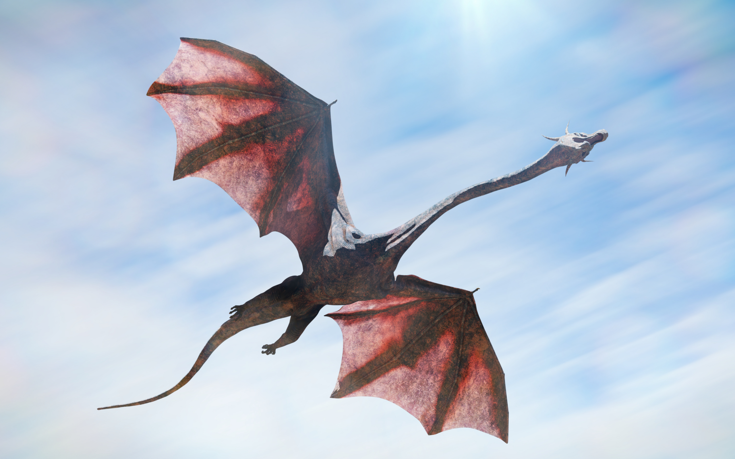 A depiction of a dragon in flight