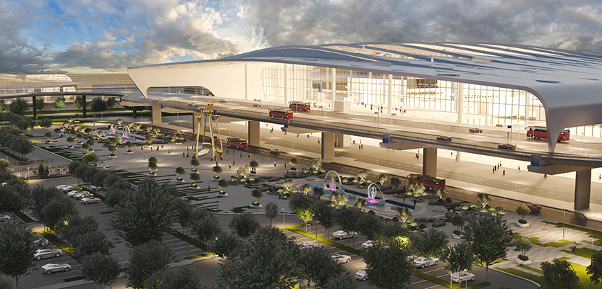 A conceptual render of the completed New Tashkent International Airport
