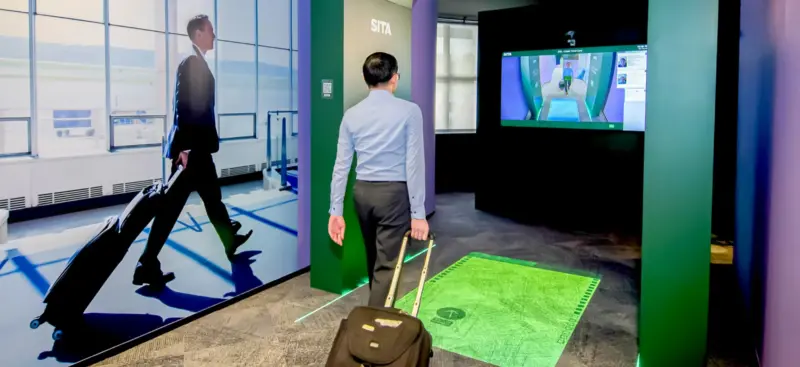 SITA Border Flow Lane biometric border processing at an airport immigration hall