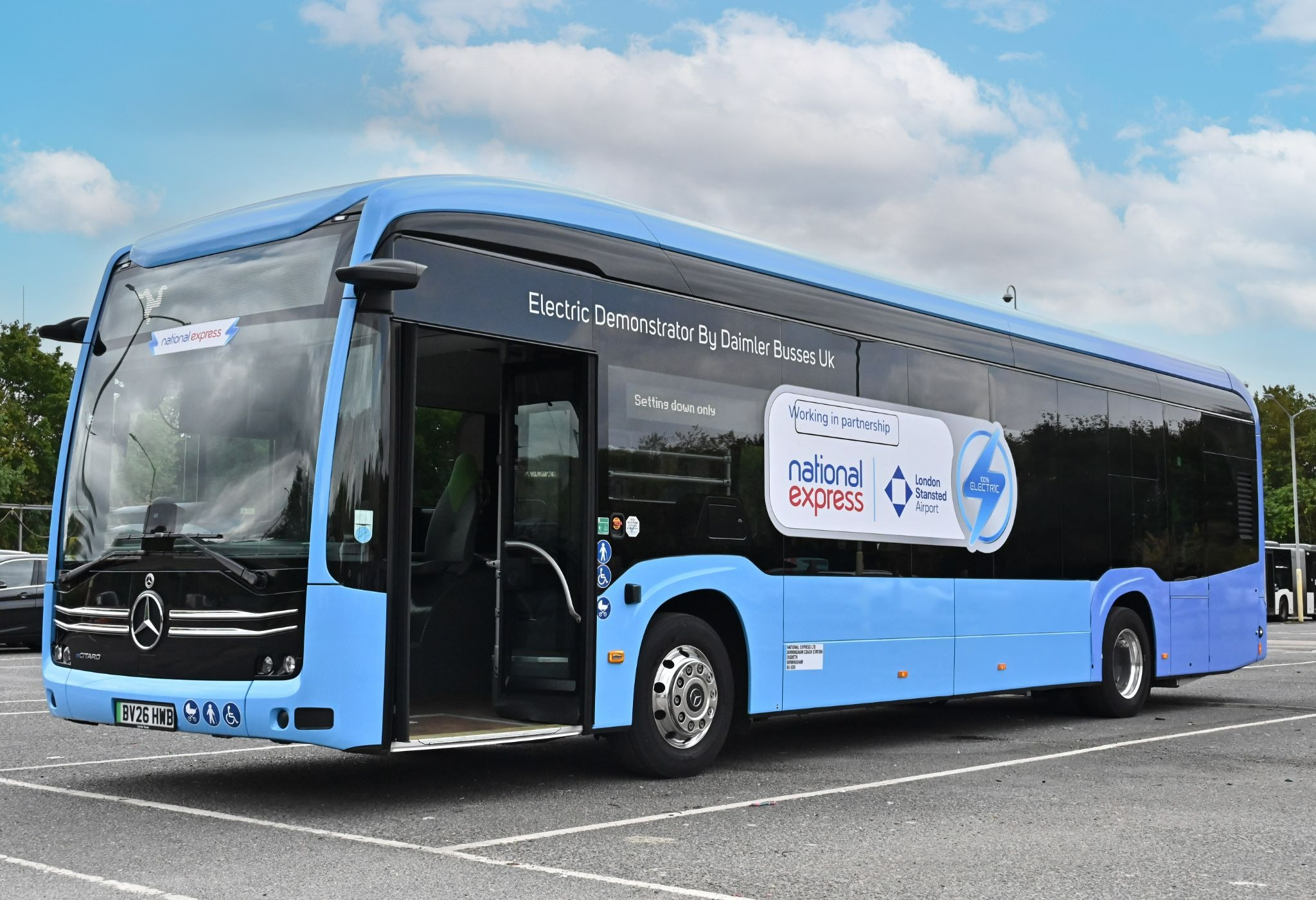 The Mercedes-Benz eCitaro battery-electric bus demonstrator at London Stansted Airport