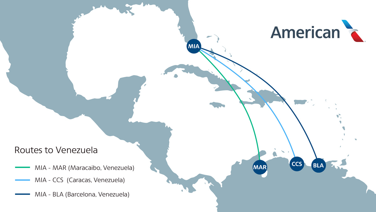 American will serve BLA with three weekly flights from its Miami (MIA) hub on Mondays, Wednesdays and Fridays